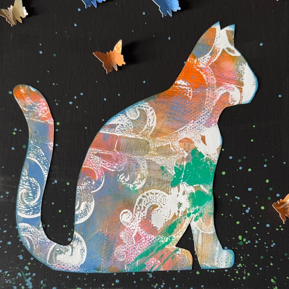 Cat & Butterfly Art on canvas - Picture 3 of 3